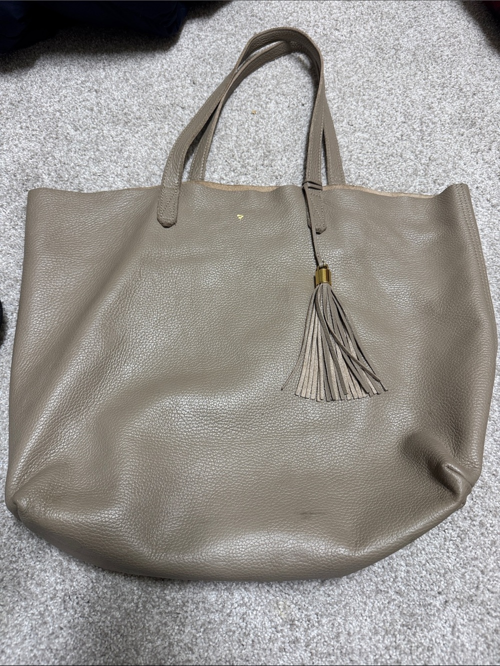 Cuyano Taupe Pebbled Leather Tassel Tote